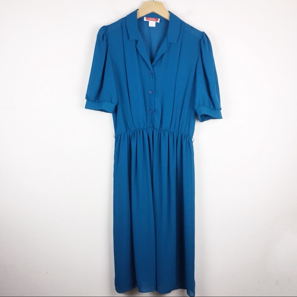 Vintage Dresses & Skirts - Vintage collared midi dress secretary shirt dress